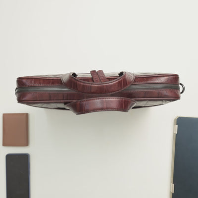 Lucas Croco Embossed Leather Laptop Bag#Color_Dark Brown