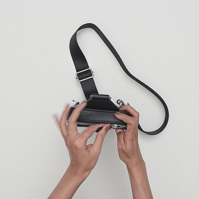 Mario V leather Crossbody Bag Small#Color_Black