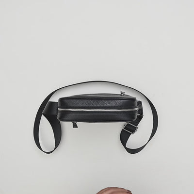 Mario Front Zip Leather Crossbody Bag#Color_Black