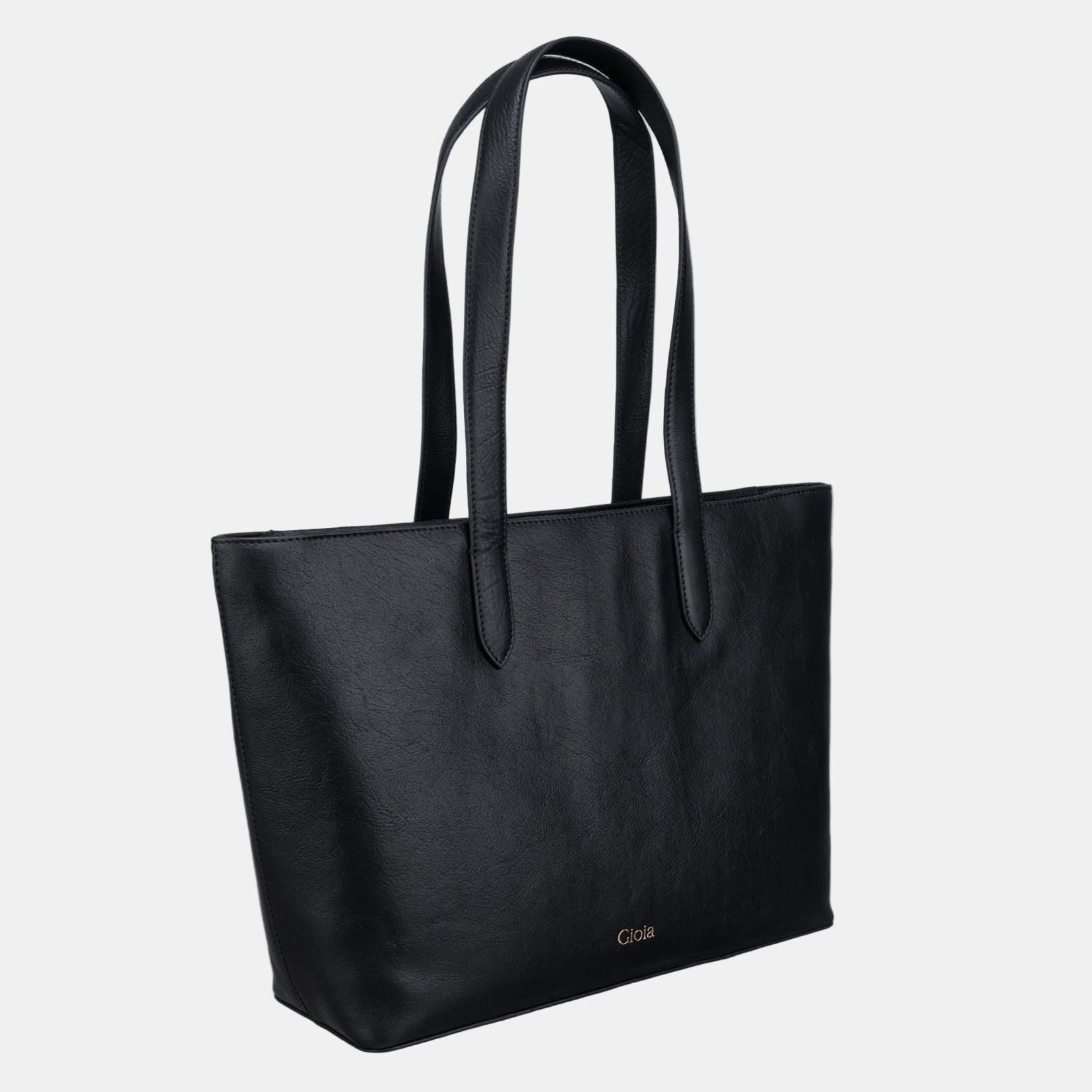 Grace Top Zip Leather Tote#Color_Black