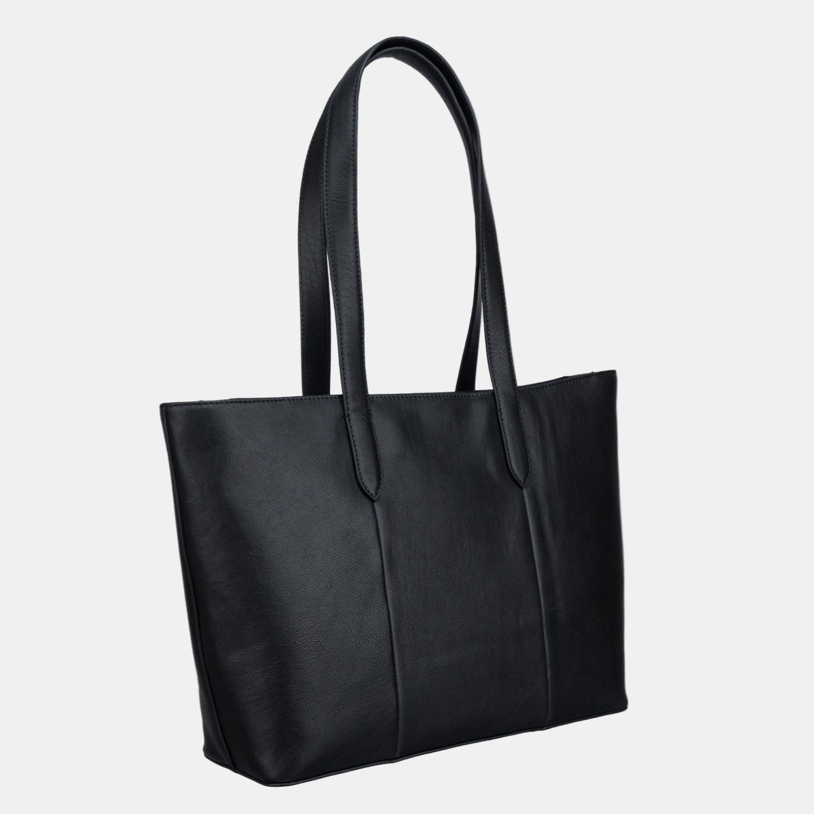Grace Top Zip Leather Tote#Color_Black