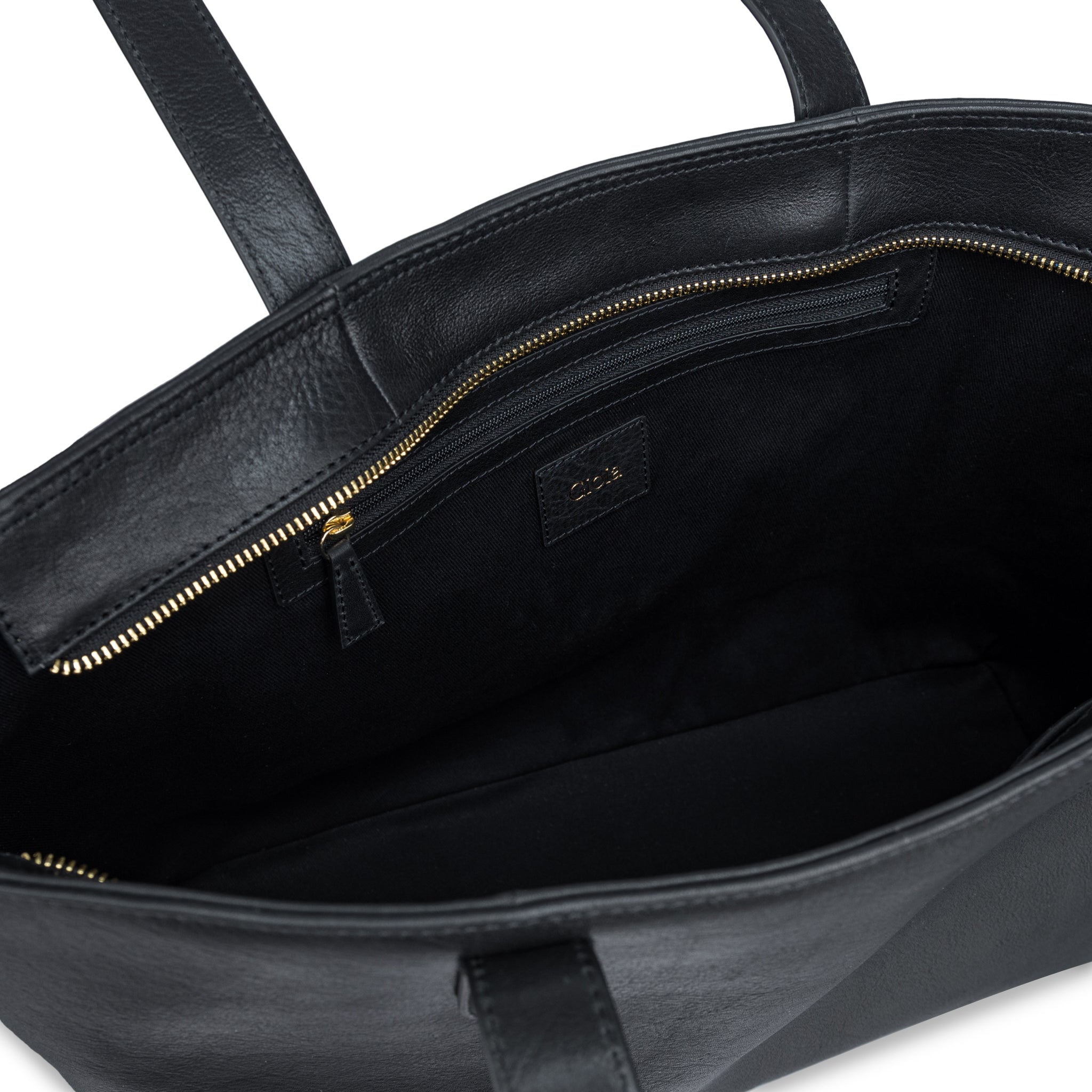 Grace Top Zip Leather Tote#Color_Black