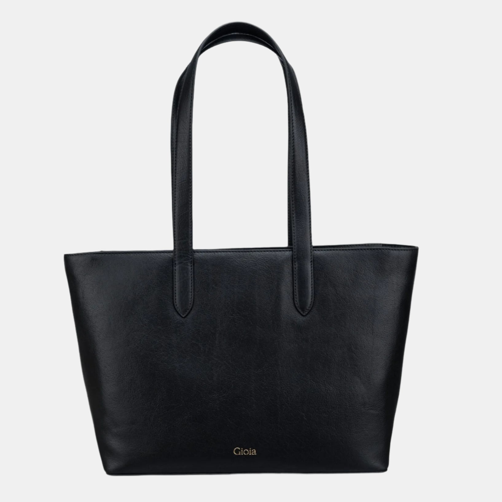 Grace Top Zip Leather Tote#Color_Black
