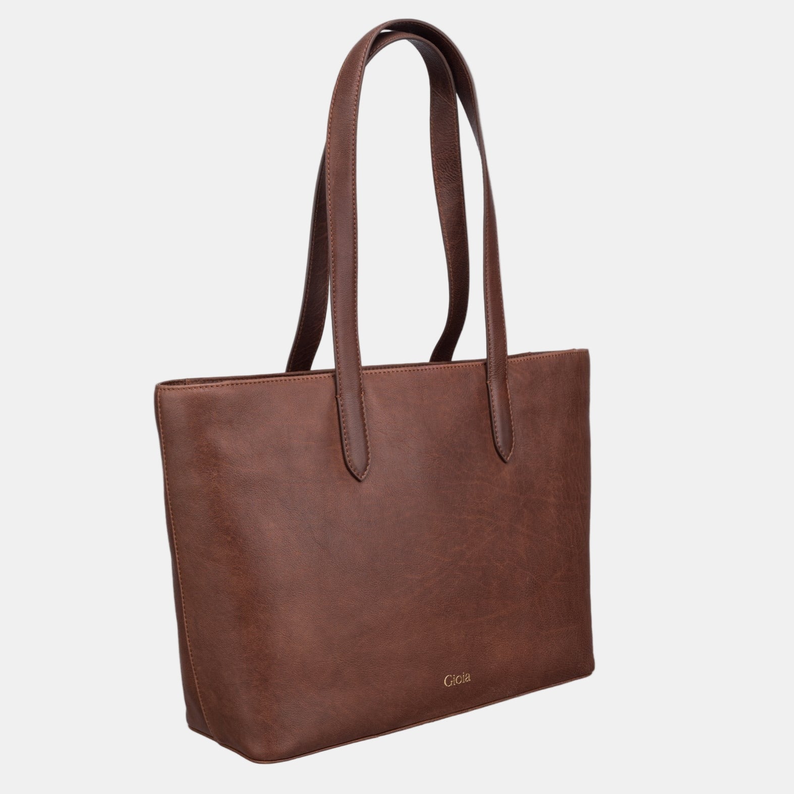 Grace Top Zip Leather Tote#Color_Brown