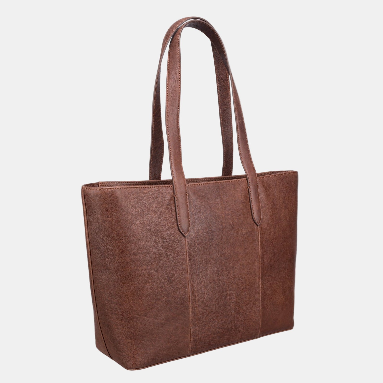 Grace Top Zip Leather Tote#Color_Brown