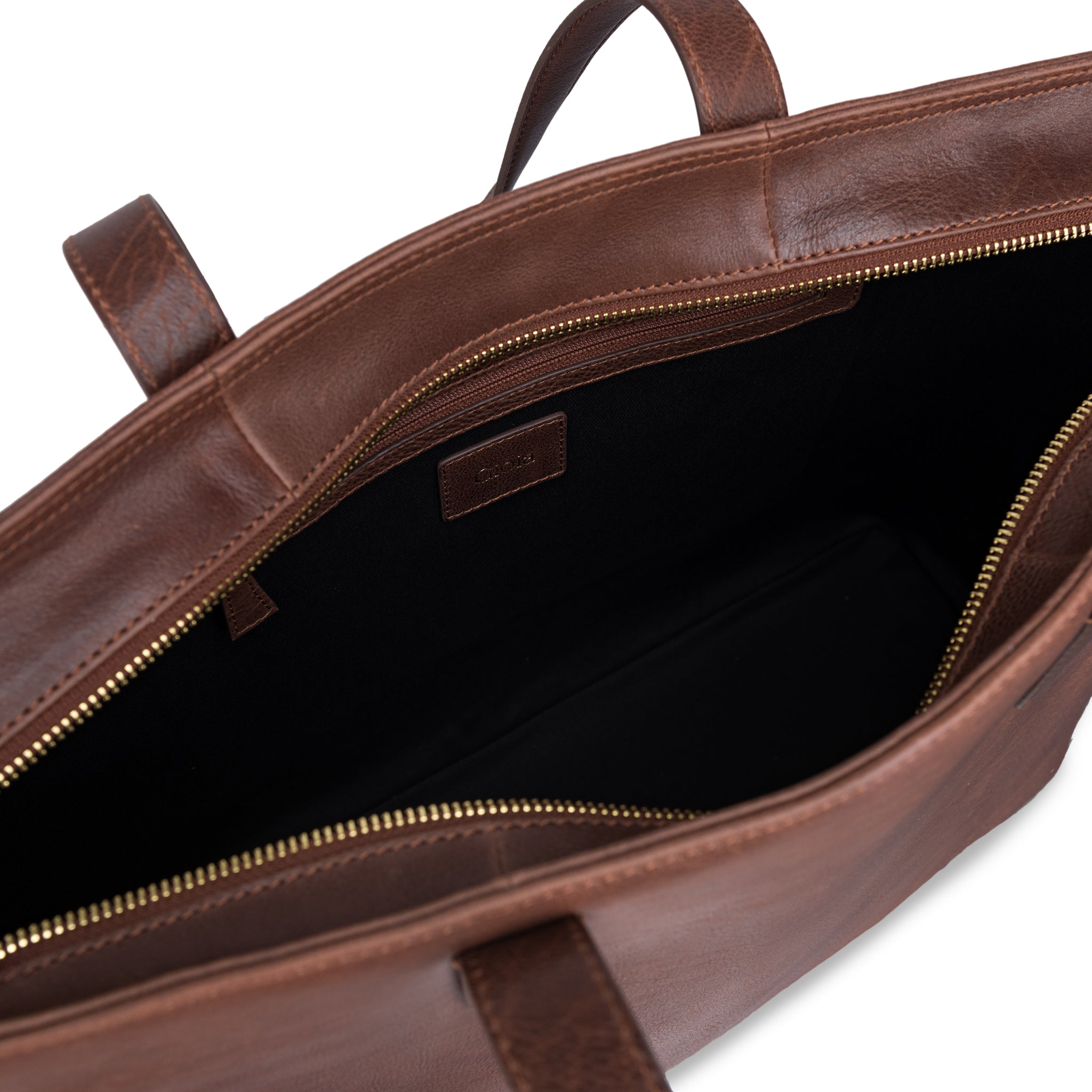 Grace Top Zip Leather Tote#Color_Brown