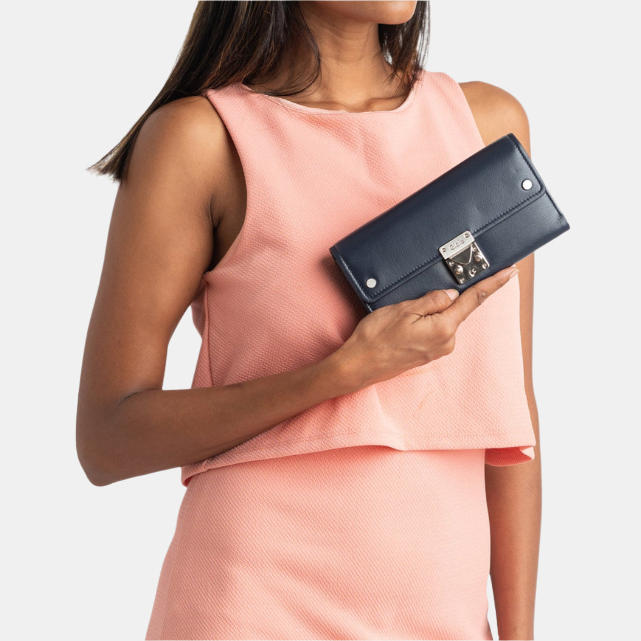 Felicita Clutch With Lock#Color_Navy