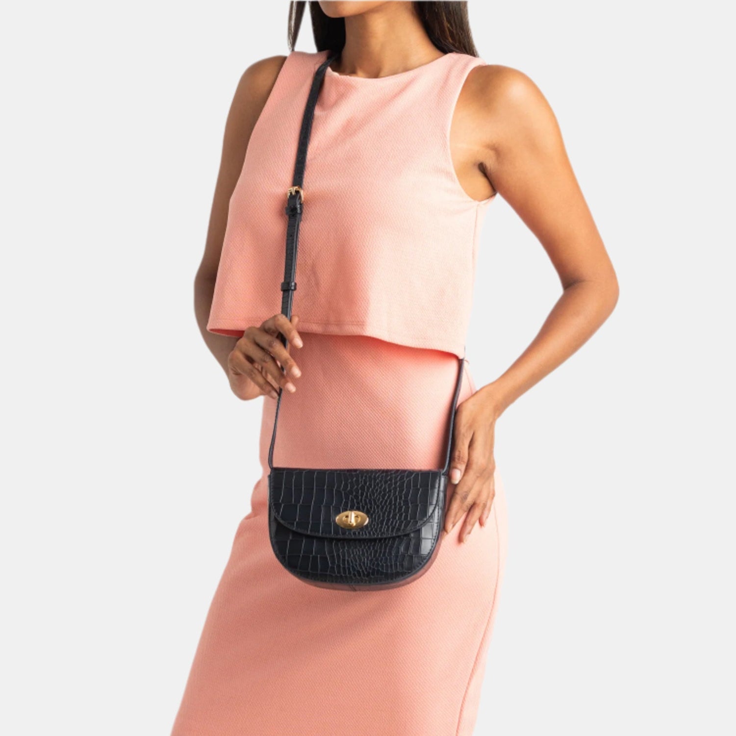 Ela Small Navy Croc Bag